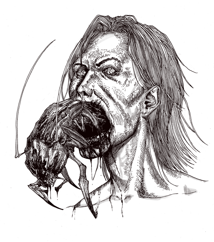 A brain-bursting parasite exits the mouth of its victim